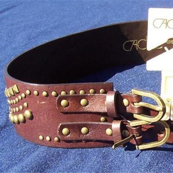 Cache Espresso Leather Nail Head Grommets Belt Buckles Pant New Matches Top $98 - Picture 4 of 7